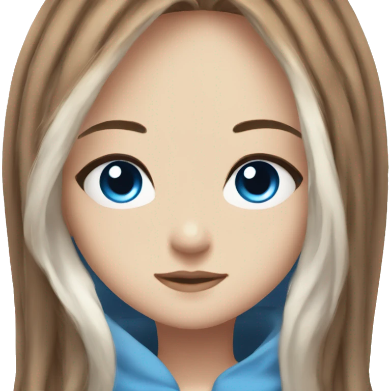Beautiful anime girl with more white streaks in brown hair and blue eyes emoji