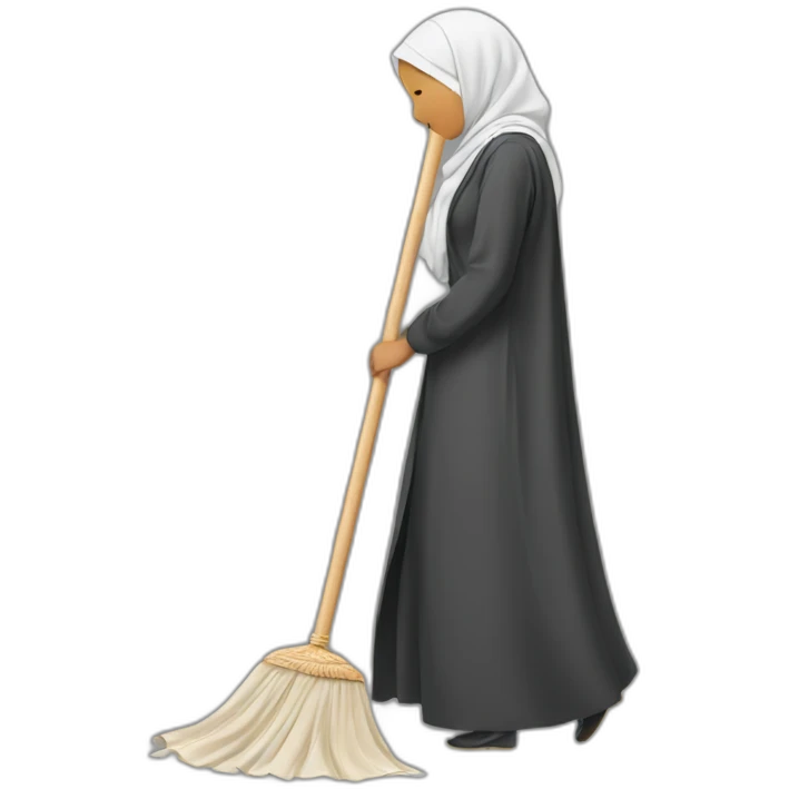 a woman in a hijab is sweeping the floor emoji