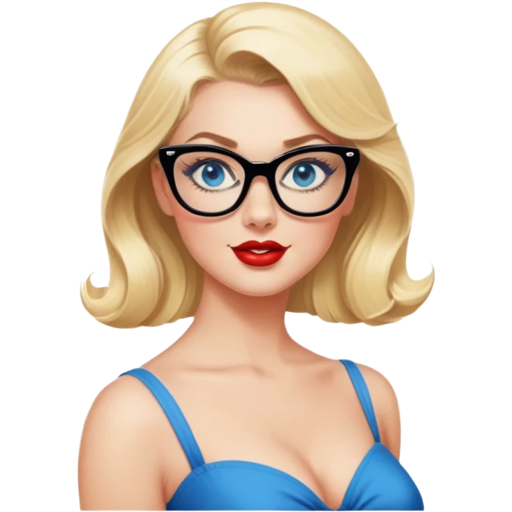 Realistic 50's pin up pose ,  blonde, black glasses and blue eyes full figure emoji