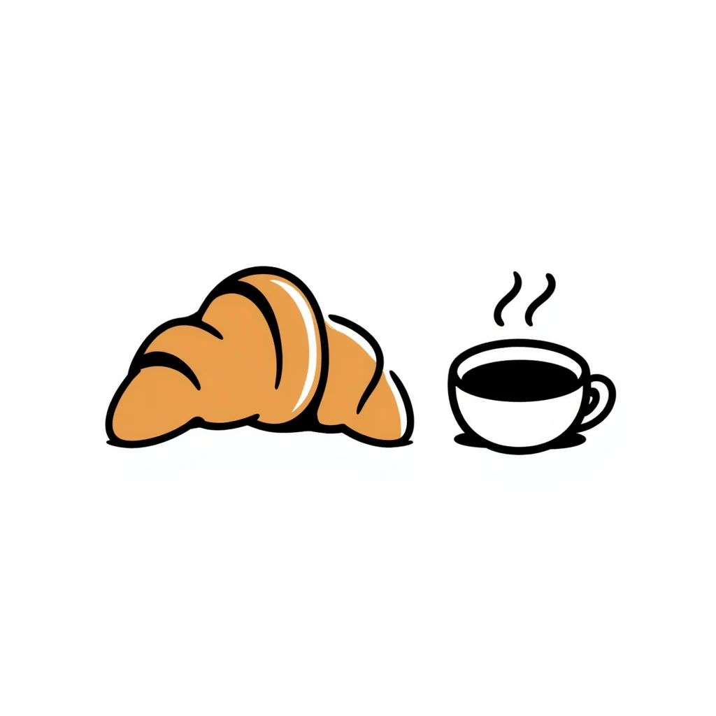 coffee and croissant, hand drawn doodle style emoji