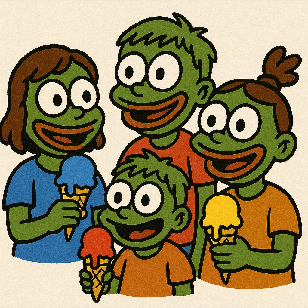 happy children with melting ice cream cones emoji