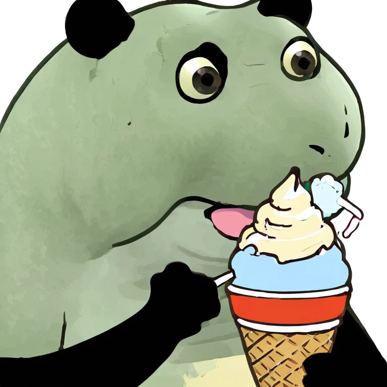 Panda eating ice cream on a surf board emoji