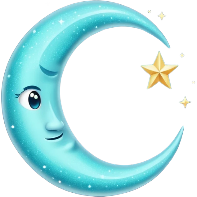 Glitter cian crescent moon emoji