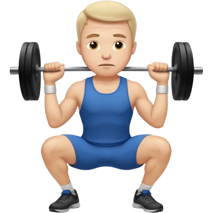 white man doing squat workout, neutral face expression emoji