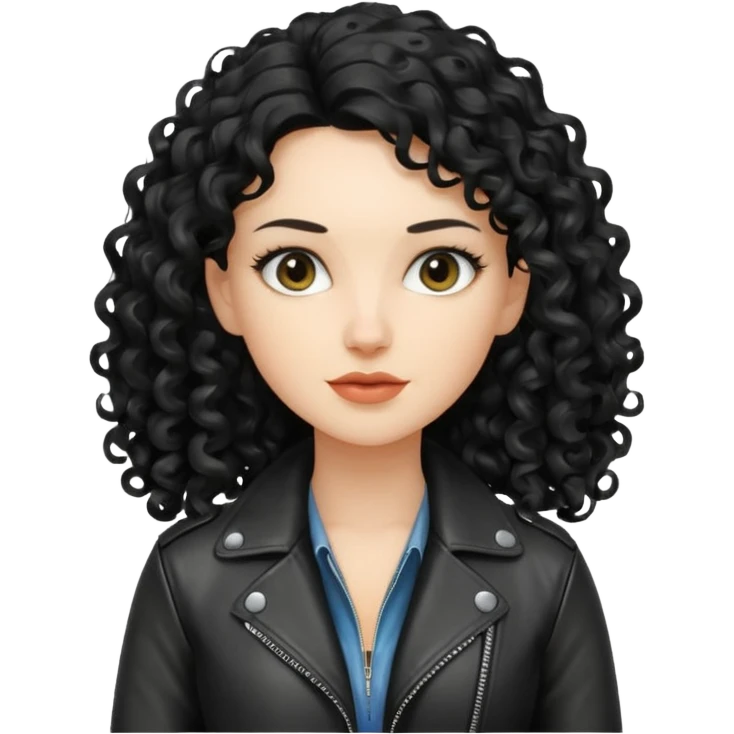 Chica blanca, con cabello negro largo y rizado, con chaqueta de cuero,arquitecta emoji