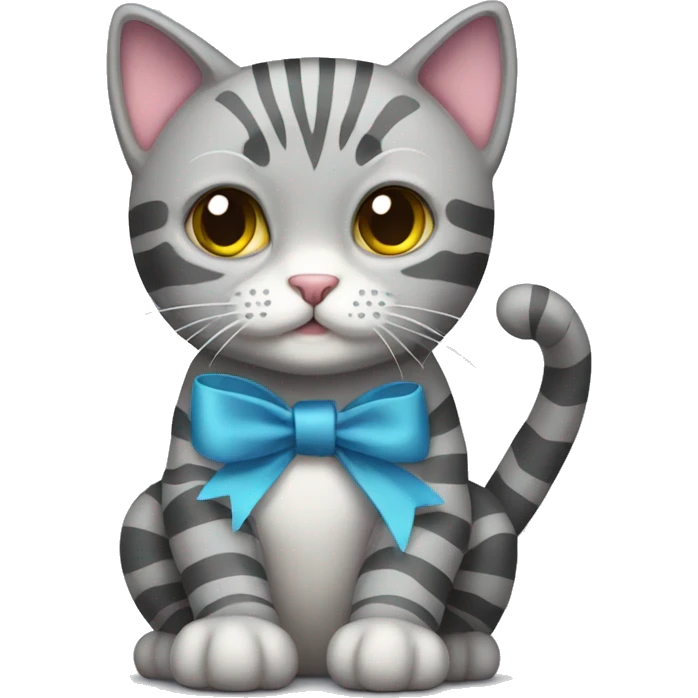 grey striped cat wearing ribbon emoji