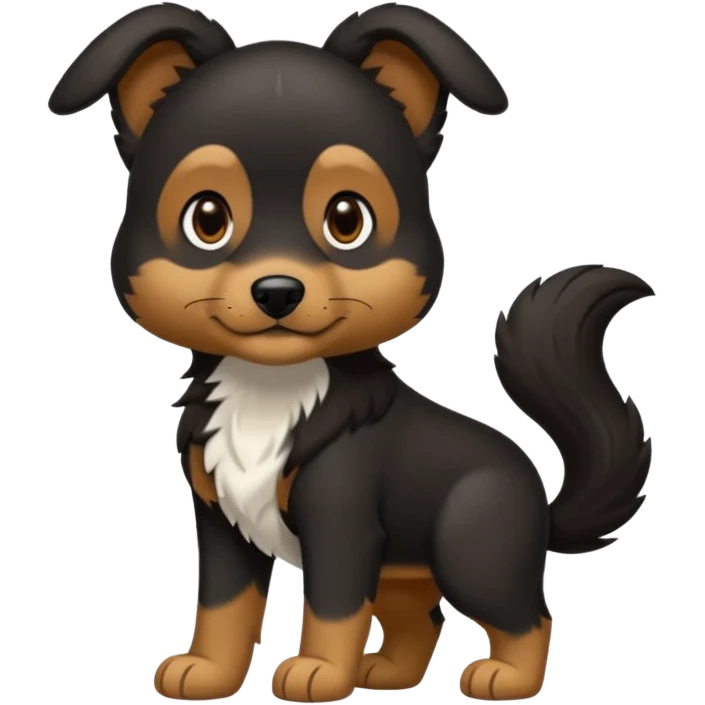 haz un perro negro con las patas y el ozico blancos toques marrones mucho pelo y ojos marrones emoji