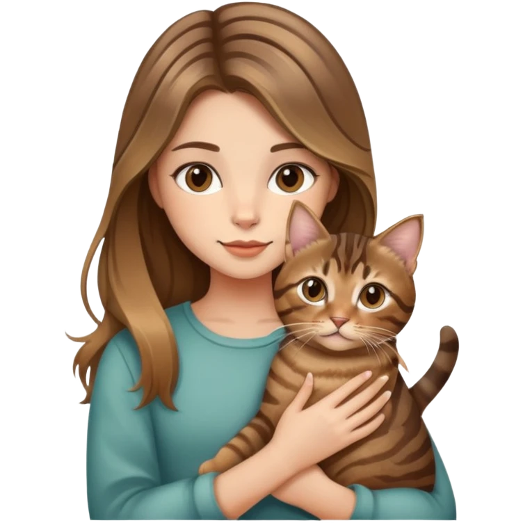 A balayage hair girl holding a brown tabby cat emoji