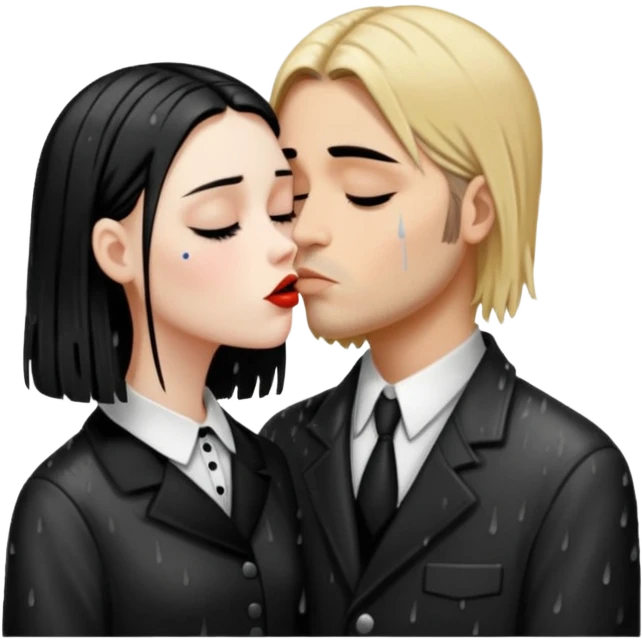 Realistic Wednesday addams kissing sweetly Kurt Cobain in the rain. emoji