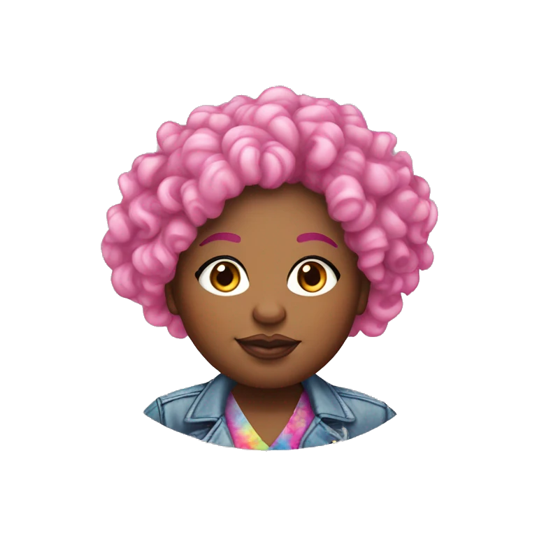Plus size black woman with pink curly hair and a tie dye jacket  emoji