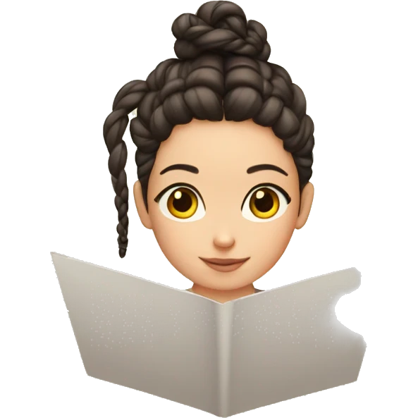 A girl with dark hair and two braided hairpieces writes a letter emoji