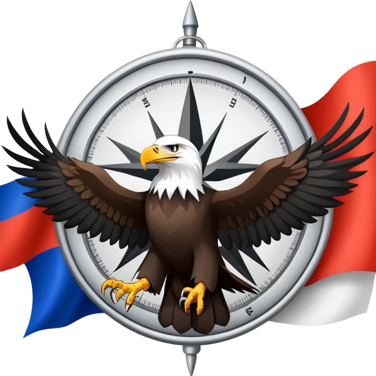 eagle against the background of the Russian flag and a black and white wind rose emoji