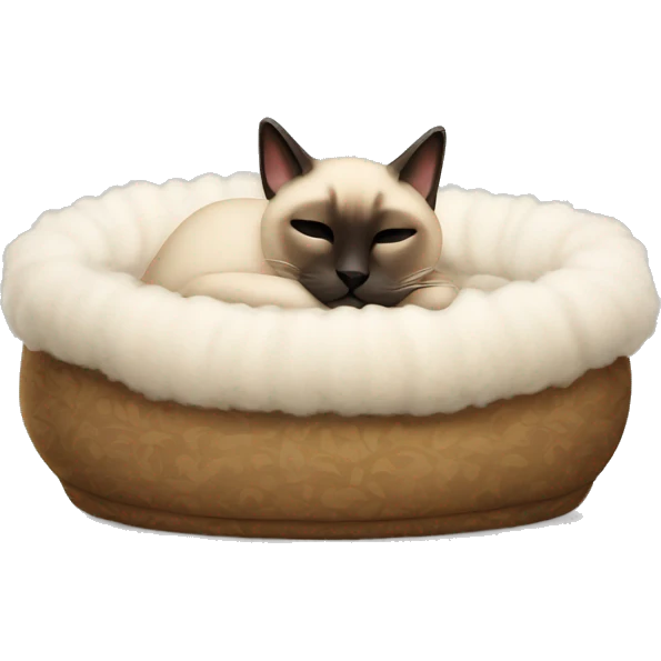 siamese cat sleeping in a fluffy bed emoji