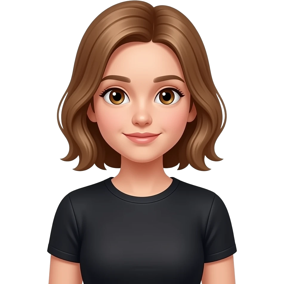 a 13 year old girl with light brown  hair brown eyes tight black shirt emoji