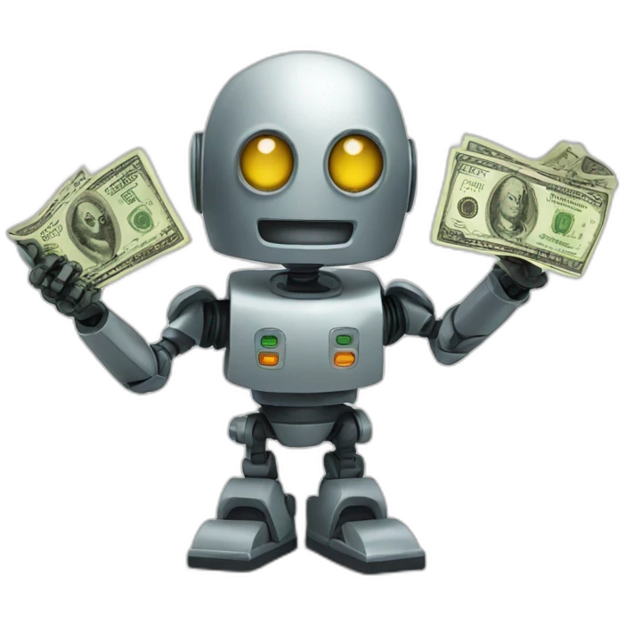 Scary robot holding money emoji