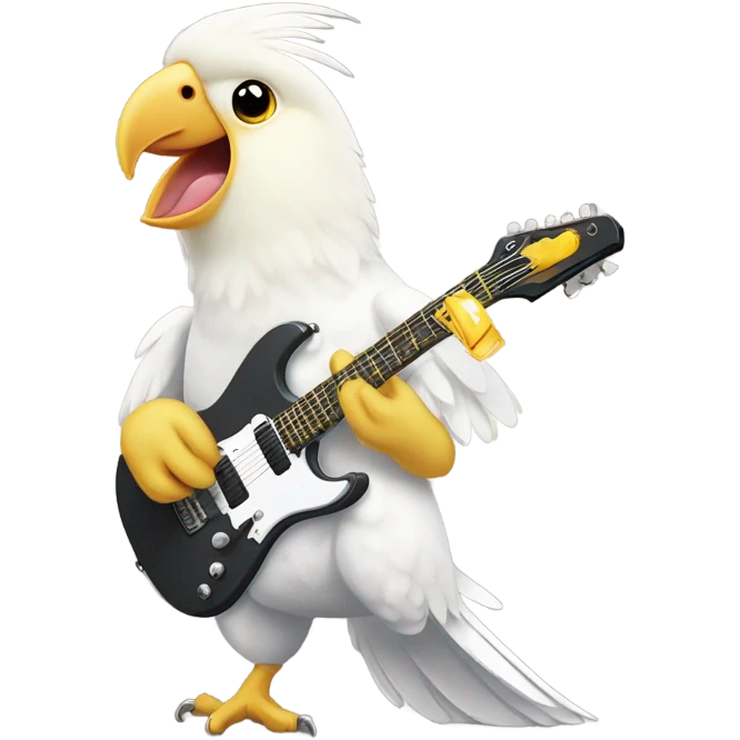 White cockatiel playing electro guitar emoji