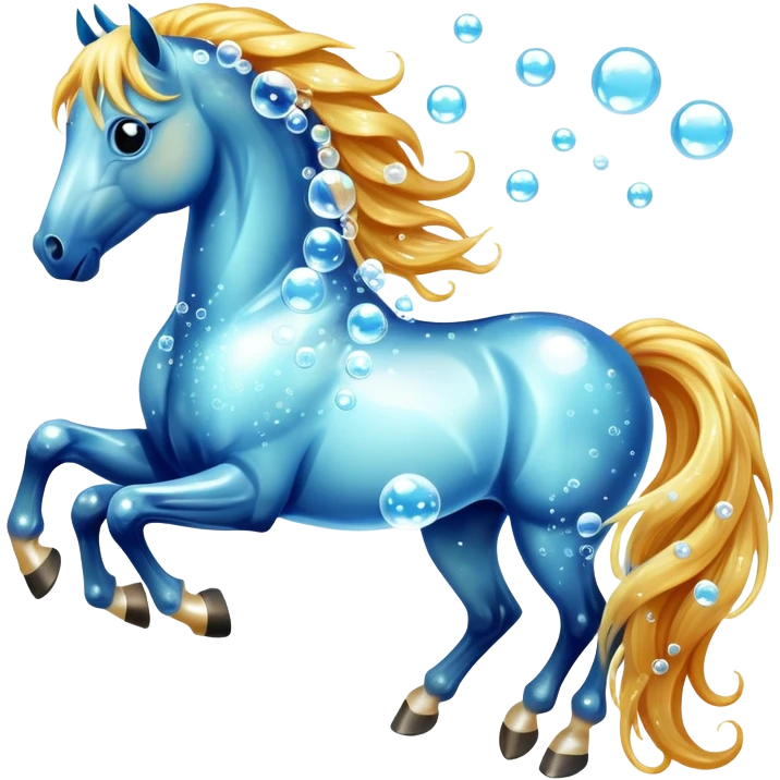 A magical horse made entirely of transparent bubbles and water, with a flowing mane of small bubbles emoji