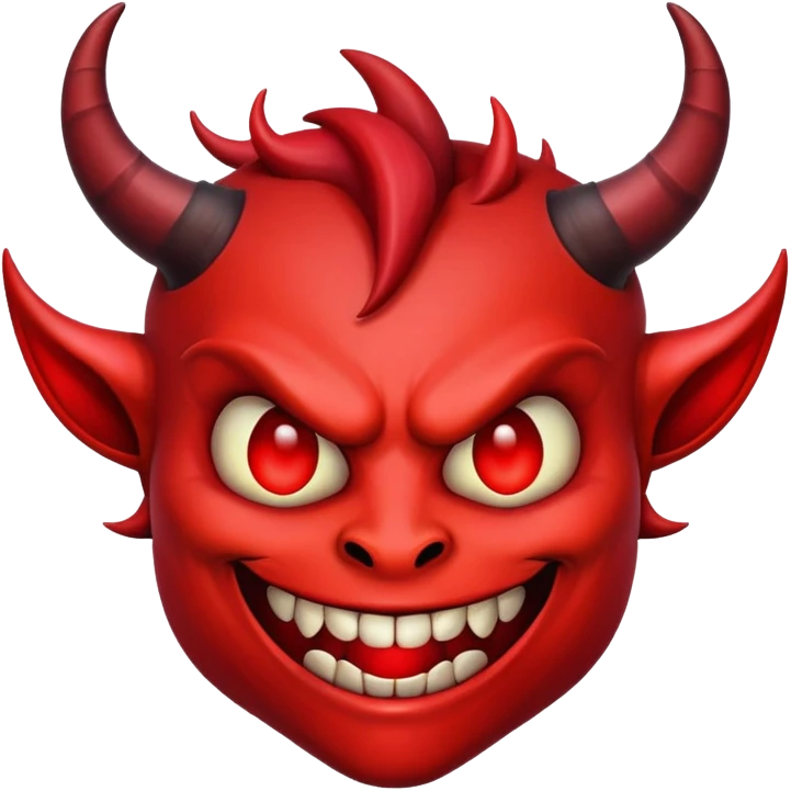 demonic emoji face with red skin, horns, and wicked grin emoji