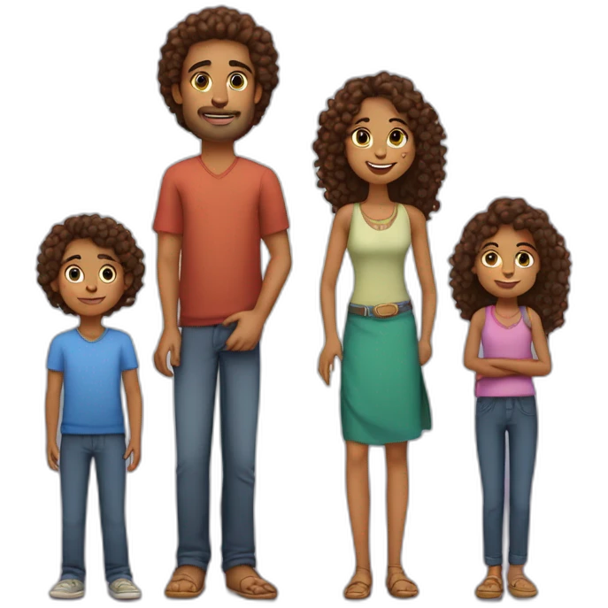 indian family with one daughter curly hair mom curly hair dad straight hair and one son straight hair emoji