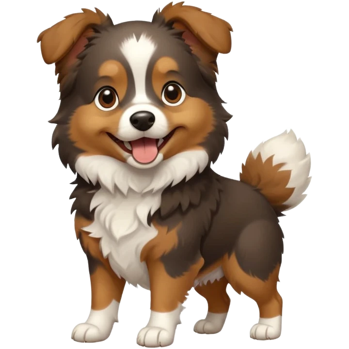 собака породи ауссі триколор з передніми білими  без білої полоски на голові лапками грається emoji