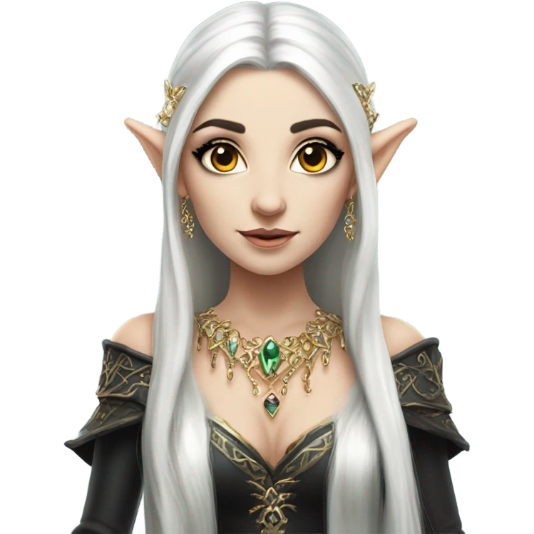 elf princess with pointy ears, white skin, black hair with jewellery,  emoji