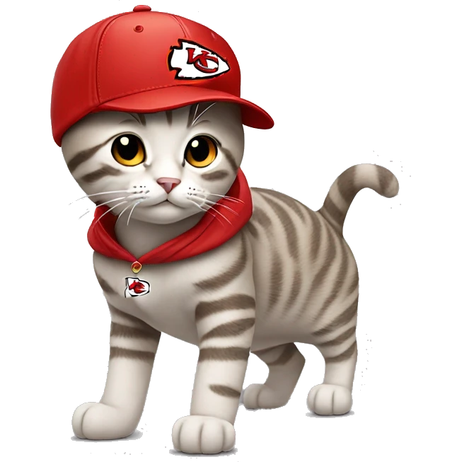 cat wearing a kansas city chiefs hoodie and cap emoji