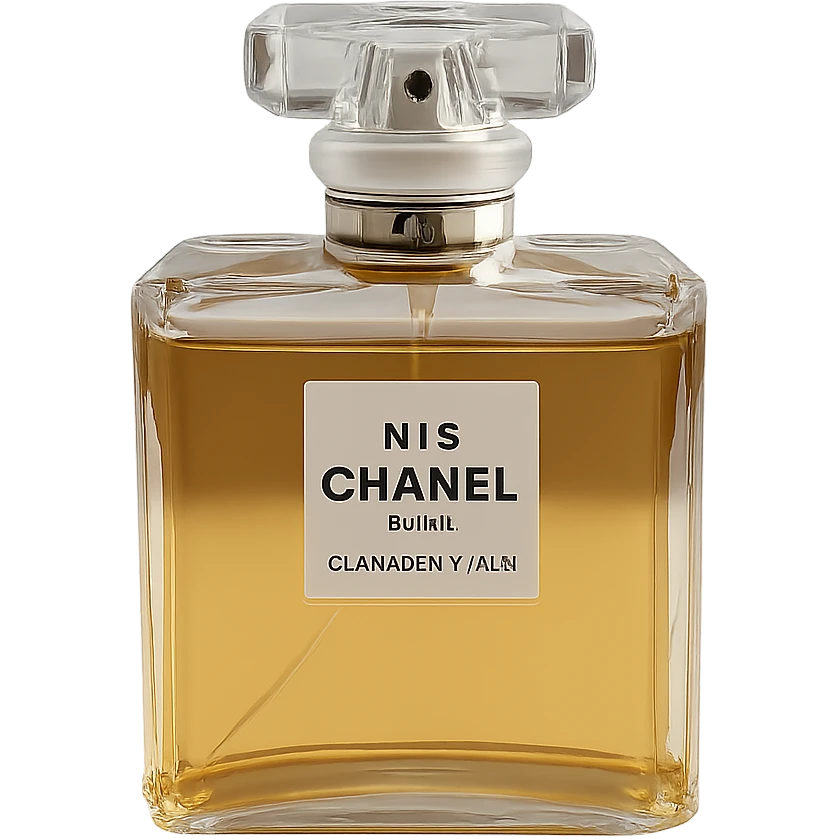 Remove the background, keep only the realistic Chanel perfume bottle with preserved glass reflections, on a transparent background. emoji