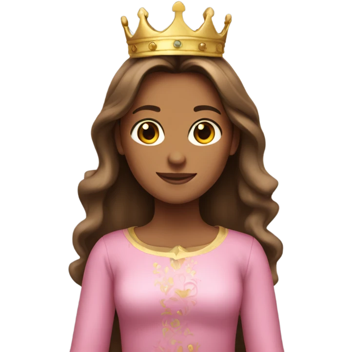 Girl with long brown hair, tanned skin, wearing a crown and pink dress emoji
