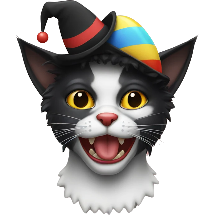 Black cat wearing clown costume emoji