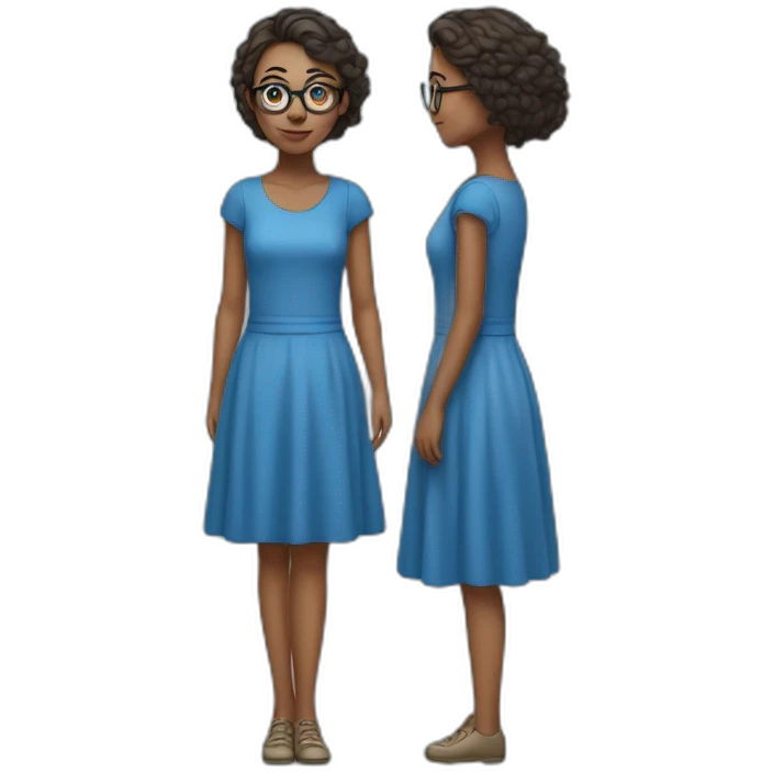 girl wearing a blue dress and glasses full body emoji