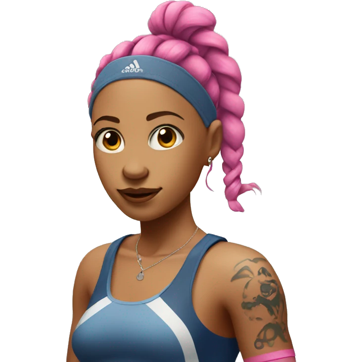 Tennis girl with pink braids and arm tattoos emoji