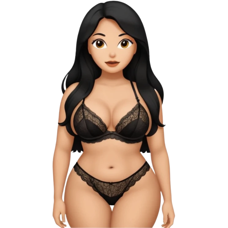 Curvy busty  tan Latina Woman with long black hair in lingerie found sexy poses emoji