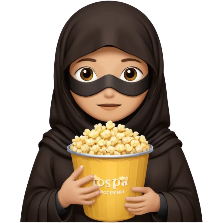 a burka cover eyes holding a bucket of popcorn emoji