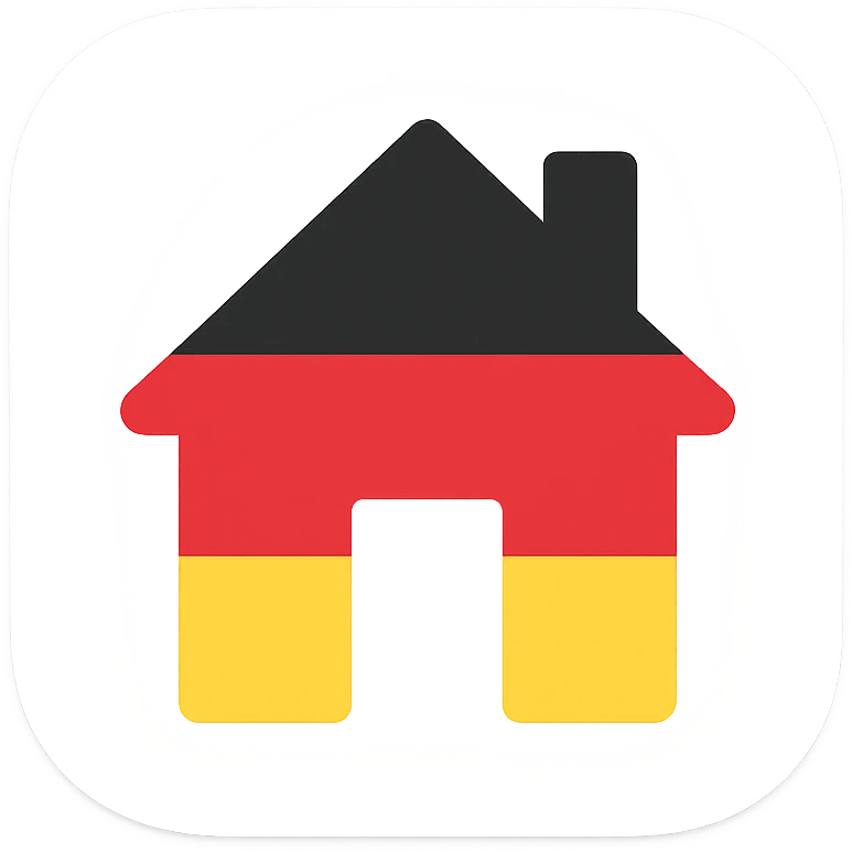 mobile app icon for 'Leben in Deutschland' with simple house silhouette in German flag colors black red gold clean welcoming style emoji