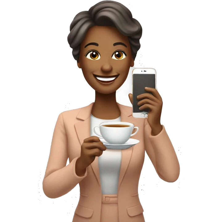 Happy Lady corporate business owner shooting tea photos & videos with her phone emoji
