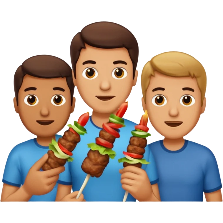 3 men eating beef kebab emoji
