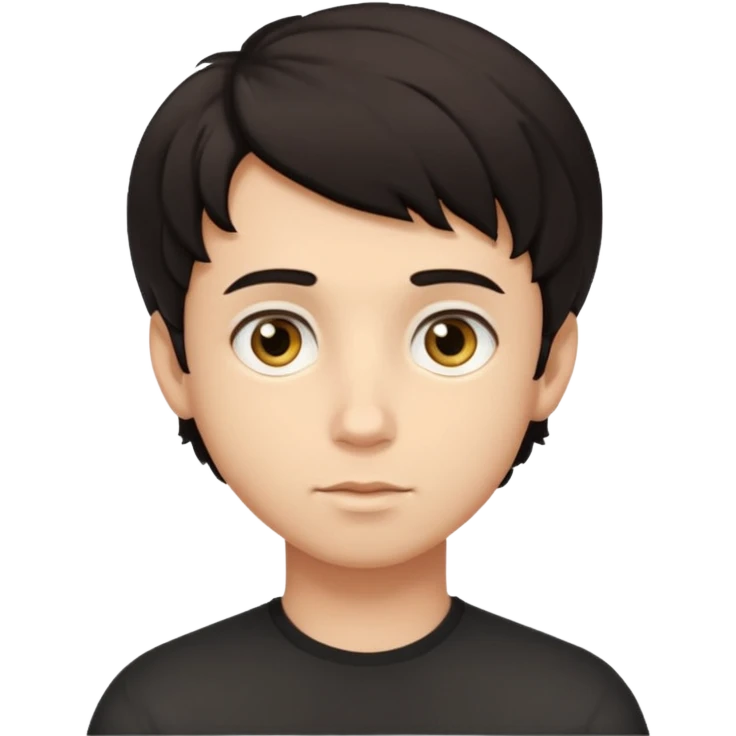 This avatar of boy has tightly curled dark hair styled upward, a rounded face with golden-brown eyes, and a neutral expression emoji