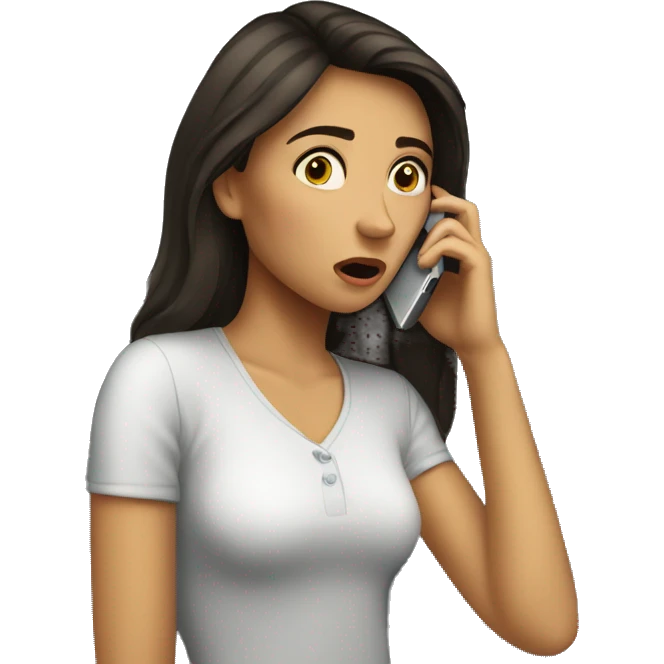 Beautiful Brunette Woman talking on her cellphone crying emoji