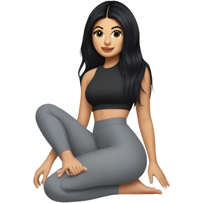 Kylie Jenner in yoga pants sitting on her heels emoji