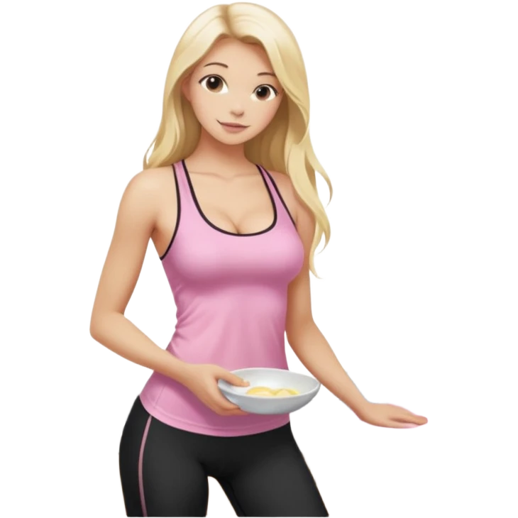 Seductive, thin fair skinned woman, long blond hair, washing dishes, SFW sheer pink tank top, without undergarments showing natural breast shape SFW, black yoga pants, perfect booty emoji