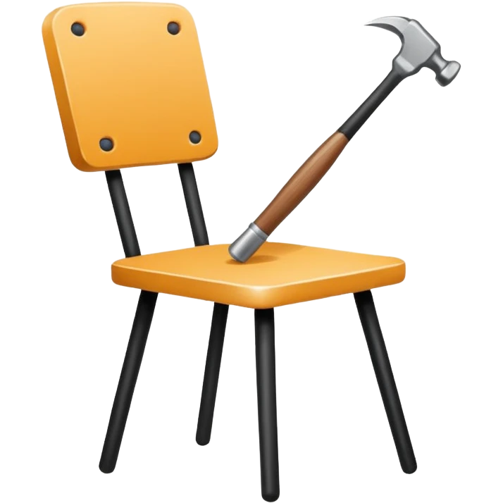 Minimalistic flat vector icon, iOS style, thin black contour on white background. Chair with hammer and paintbrush. No text, no shadows emoji