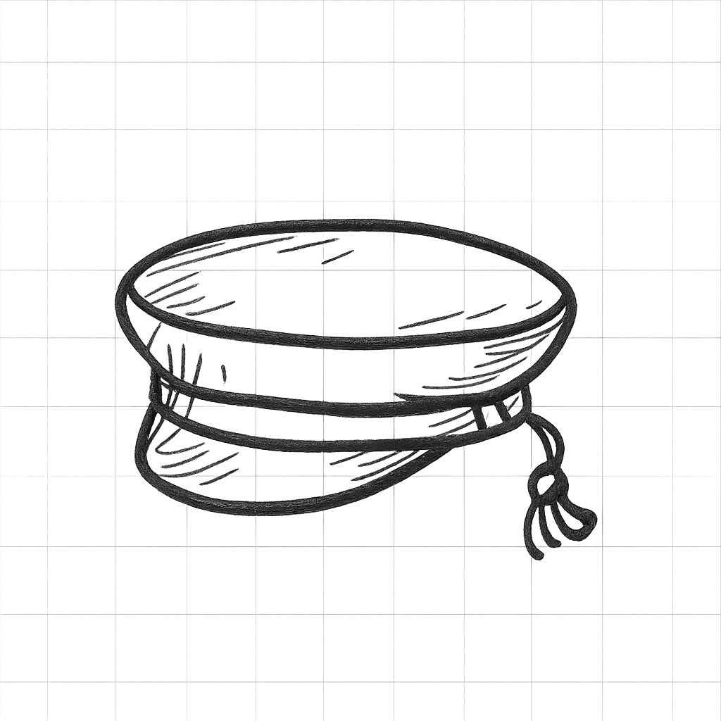 hand-drawn sketchy style Studentenmutze, emphasizing cap's unique shape and band emoji