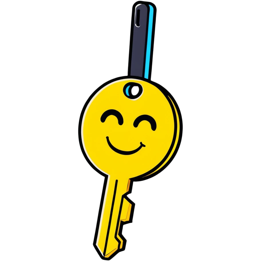 cute cartoon key with a smiling face emoji