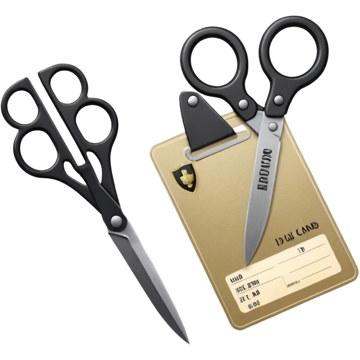 Floating black Scissors cutting an idf soldier ID card in 2 parts .hyper realistic emoji