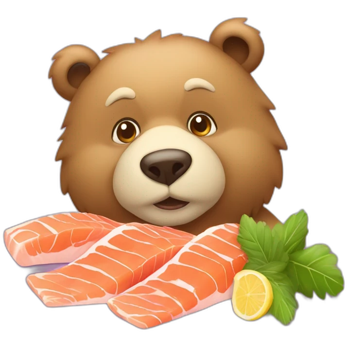 Orso con capelli viola e salmone in bocca emoji