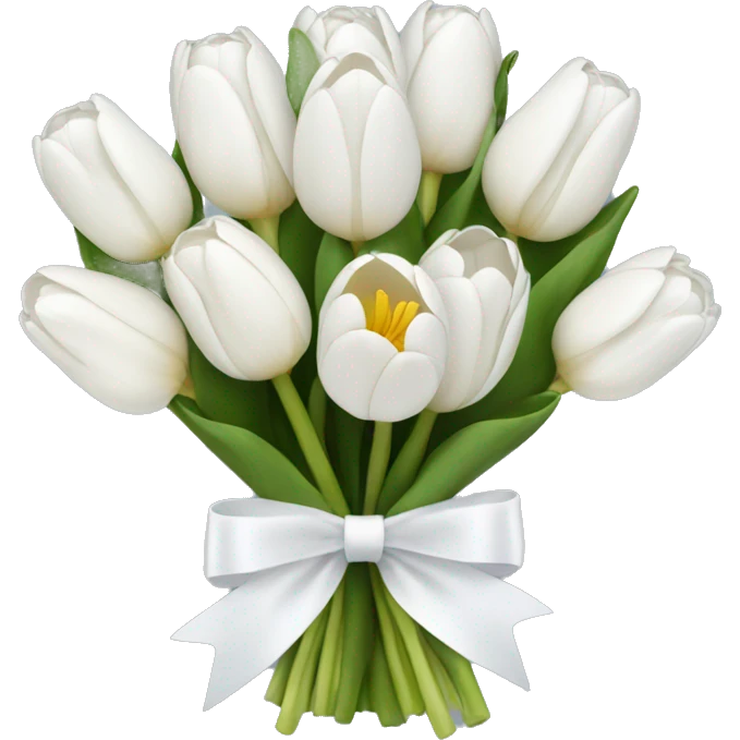 white tulip bouquet  with a white bow emoji