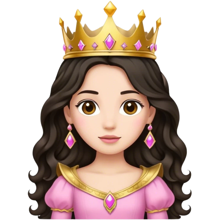 Light brown princess, with long black wavy hair and crown and an pink princess outfit emoji