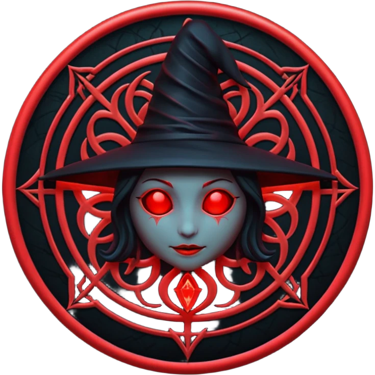 iOS emoji, dark fantasy magic seal, witch symbol, web pattern, red glow, minimal clean style, dark fantasy, dark atmosphere, black and red colors emoji