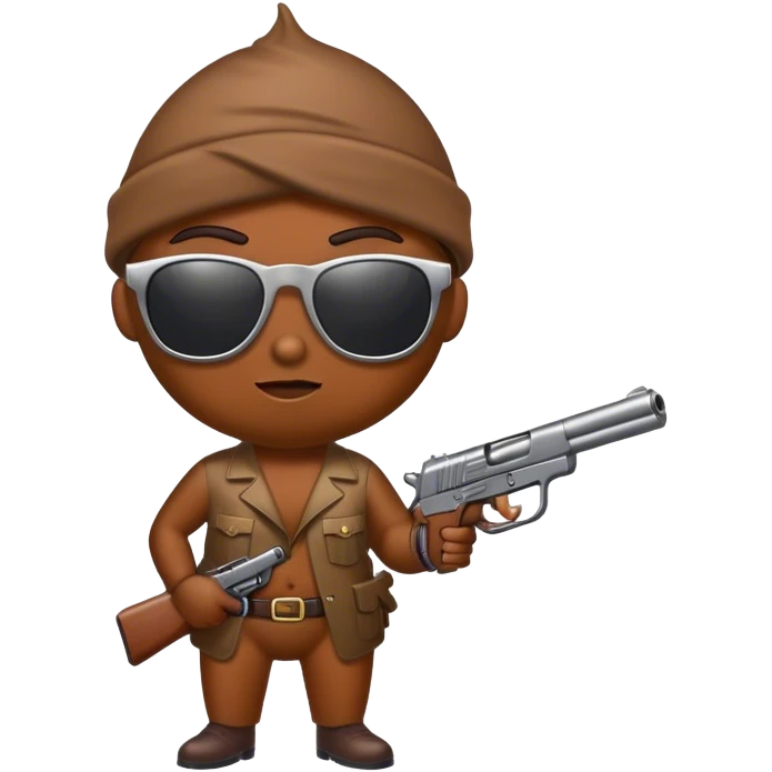 Poop with sunglasses holding a gun emoji