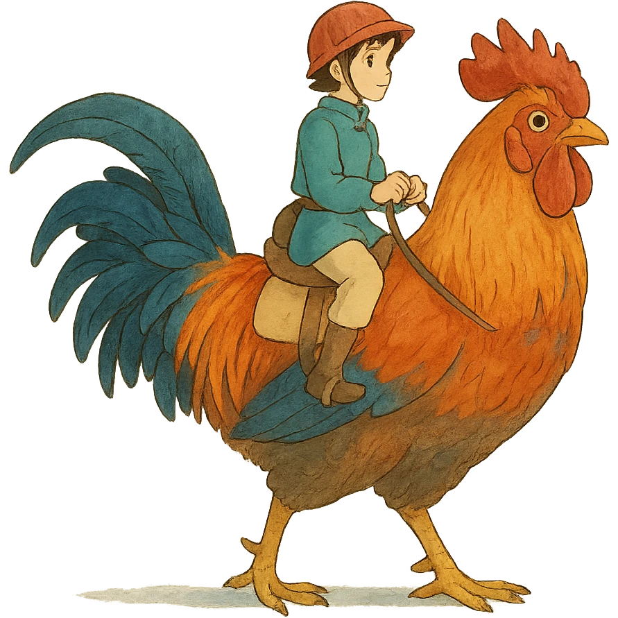ghibli style rider on a rooster emoji